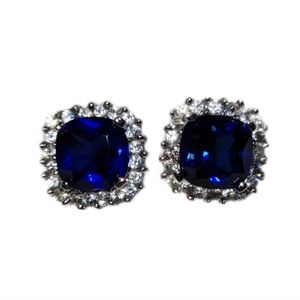 Sterling Silver Blue Gemstone With Cubic Zirconia Cushion